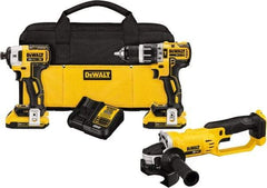 DeWALT - 20 Volt Cordless Tool Combination Kit - Includes Brushless Compact Hammer Drill, Impact Driver, Angle Grinder & Cut-Off Tool, Lithium-Ion Battery Included - Makers Industrial Supply