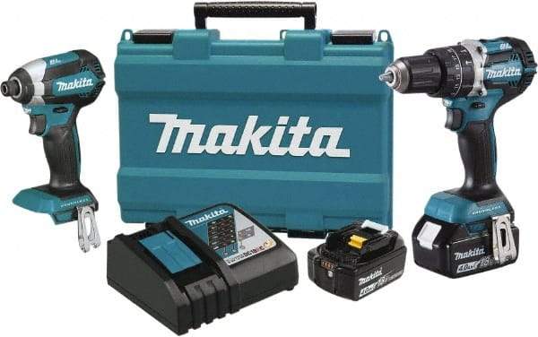 Makita - 18 Volt Cordless Tool Combination Kit - Includes 1/2" Hammer Drill & 1/4" Impact Driver, Lithium-Ion Battery Included - Makers Industrial Supply