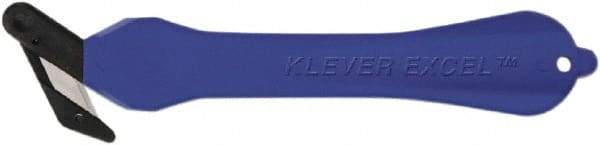 Klever Innovations - Fixed Safety Cutter - 1-1/4" Carbon Steel Blade, Blue Plastic Handle, 1 Blade Included - Makers Industrial Supply