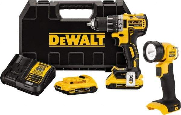 DeWALT - 20 Volt 1/2" Chuck Mid-Handle Cordless Drill - 0-500 & 0-2000 RPM, Keyless Chuck, Reversible, 2 Lithium-Ion Batteries Included - Makers Industrial Supply