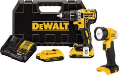 DeWALT - 20 Volt 1/2" Chuck Mid-Handle Cordless Drill - 0-500 & 0-2000 RPM, Keyless Chuck, Reversible, 2 Lithium-Ion Batteries Included - Makers Industrial Supply