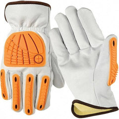 Wells Lamont - Size M Cut Resistant Work Gloves - For Work & Driver, Uncoated, Elastic Band Cuff, Full Fingered, White/Orange, Paired - Makers Industrial Supply