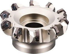 Kyocera - 250mm Cut Diam, 60mm Arbor Hole, 6mm Max Depth of Cut, 45° Indexable Chamfer & Angle Face Mill - 12 Inserts, PNEU 12..\xB6PNMU 12.. Insert, Right Hand Cut, 12 Flutes, Series MFPN - Makers Industrial Supply