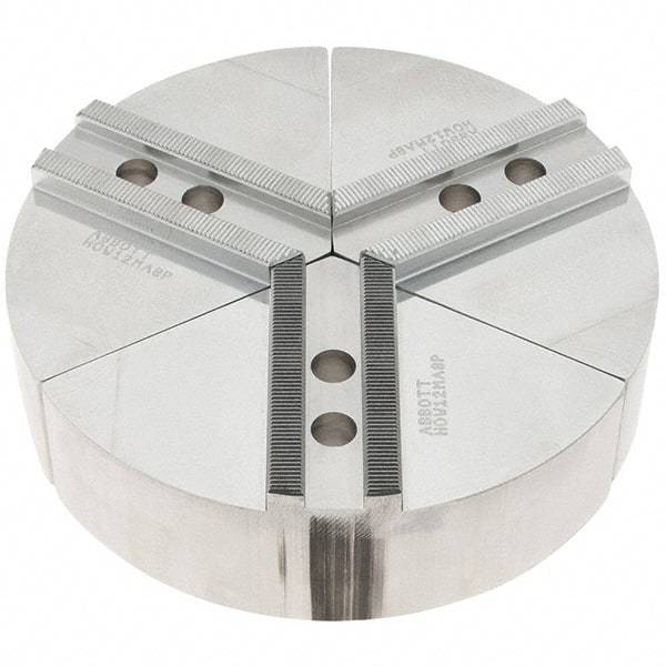 Abbott Workholding Products - 8" Max Chuck Capacity, 1/16" x 90° Serrated Interface, Round Soft Lathe Chuck Jaw - 3 Jaw, Aluminum, 0.984" Btw Mount Hole Ctrs, 8" Wide, 2" High, 12mm Fastener - Makers Industrial Supply