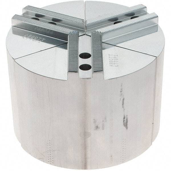 Abbott Workholding Products - 6" Max Chuck Capacity, 1.5mm x 60° Serrated Interface, Round Soft Lathe Chuck Jaw - 3 Jaw, Aluminum, 0.7874" Btw Mount Hole Ctrs, 6" Wide, 4" High, 10mm Fastener - Makers Industrial Supply