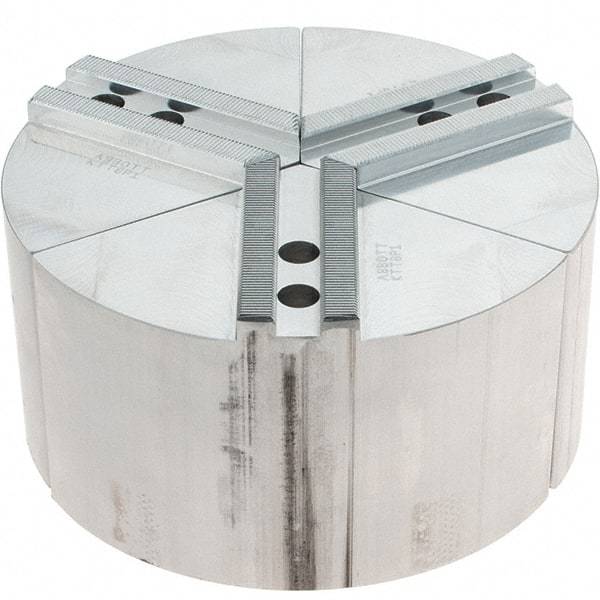 Abbott Workholding Products - 8" Max Chuck Capacity, 1.5mm x 60° Serrated Interface, Round Soft Lathe Chuck Jaw - 3 Jaw, Aluminum, 0.9843" Btw Mount Hole Ctrs, 8" Wide, 4" High, 12mm Fastener - Makers Industrial Supply