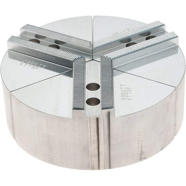 Abbott Workholding Products - 6" Max Chuck Capacity, 1.5mm x 60° Serrated Interface, Round Soft Lathe Chuck Jaw - 3 Jaw, Aluminum, 0.7874" Btw Mount Hole Ctrs, 6" Wide, 2" High, 10mm Fastener - Makers Industrial Supply