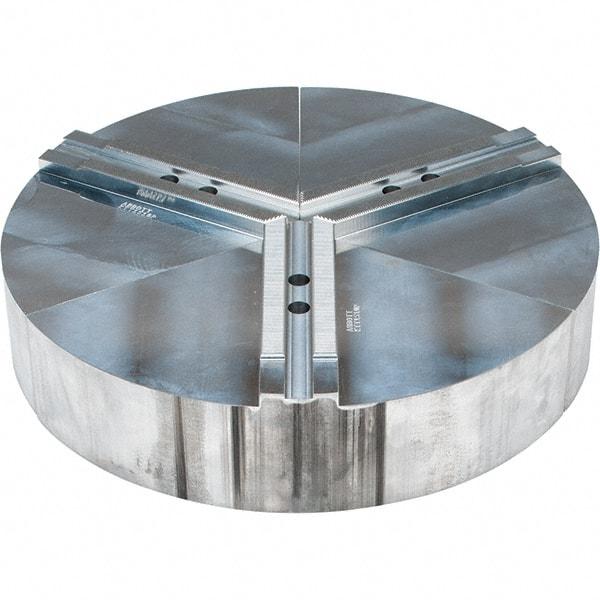 Abbott Workholding Products - 10" Max Chuck Capacity, 1.5mm x 60° Serrated Interface, Round Soft Lathe Chuck Jaw - 3 Jaw, Aluminum, 1.1811" Btw Mount Hole Ctrs, 15" Wide, 3" High, 12mm Fastener - Makers Industrial Supply