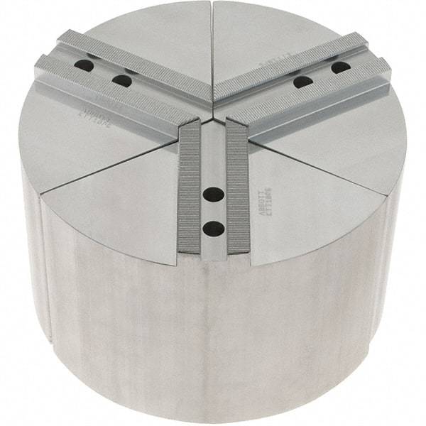 Abbott Workholding Products - 10" Max Chuck Capacity, 1.5mm x 60° Serrated Interface, Round Soft Lathe Chuck Jaw - 3 Jaw, Aluminum, 1.1811" Btw Mount Hole Ctrs, 10" Wide, 6" High, 12mm Fastener - Makers Industrial Supply