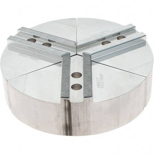 Abbott Workholding Products - 8" Max Chuck Capacity, 1.5mm x 60° Serrated Interface, Round Soft Lathe Chuck Jaw - 3 Jaw, Aluminum, 0.9843" Btw Mount Hole Ctrs, 8" Wide, 2" High, 12mm Fastener - Makers Industrial Supply