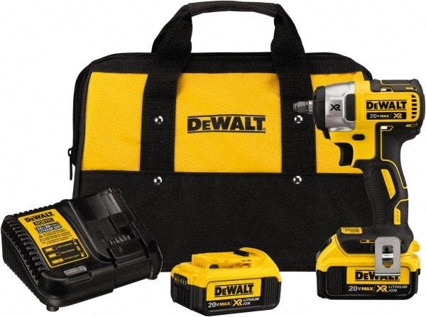 DeWALT - 3/8" Drive 20 Volt Mid-Handle Cordless Impact Wrench & Ratchet - 2,800 RPM, 0 to 3,200 BPM, 150 Ft/Lb Torque, 2 Lithium-Ion Batteries Included - Makers Industrial Supply