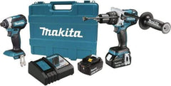 Makita - 18 Volt Cordless Tool Combination Kit - Includes 1/2" Hammer Drill & 1/4" Impact Driver, Lithium-Ion Battery Included - Makers Industrial Supply