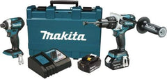 Makita - 18 Volt Cordless Tool Combination Kit - Includes 1/2" Hammer Drill & 1/4" Impact Driver, Lithium-Ion Battery Included - Makers Industrial Supply