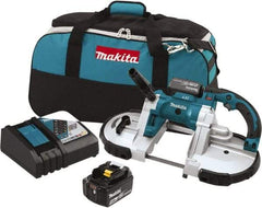 Makita - 18 Volt, 44-7/8" Blade, 530 SFPM Cordless Portable Bandsaw - 4-3/4" (Round) & 4-3/4 x 4-3/4" (Rectangle) Cutting Capacity, Lithium-Ion Battery Included - Makers Industrial Supply