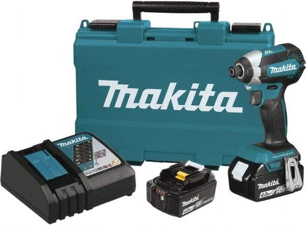 Makita - 18 Volt, 1/2" Drive, 20 Ft/Lb Torque, Cordless Impact Driver - Pistol Grip Handle, 3600 RPM, 2 Lithium-Ion Batteries Included - Makers Industrial Supply