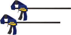 Irwin - 12" Capacity, 2-7/16" Throat Depth Carbon Steel Bar Clamp - 140 Lb Clamping Pressure - Makers Industrial Supply