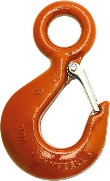 Campbell - 4,000 Lb Capacity, Chain Grade 100, Alloy Steel Eye Hook - 4.84" Reach, 1-1/8" Eye ID, 6.47" OAL, Painted Orange - Makers Industrial Supply