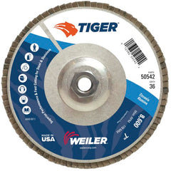 7″ Tiger Disc Abrasive Flap Disc, Angled, Alum. Backing, 36Z, 5/8″-11 UNC Nut - Makers Industrial Supply