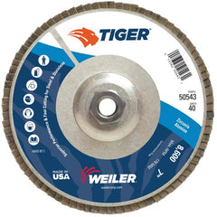 7″ Tiger Disc Abrasive Flap Disc, Angled, Alum. Backing, 40Z, 5/8″-11 UNC Nut - Makers Industrial Supply