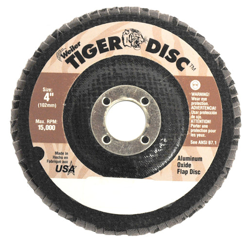 4″ Tiger Disc Abrasive Flap Disc, Angled, Phenolic Backing, 60AO, 5/8″ Arbor Hole - Makers Industrial Supply