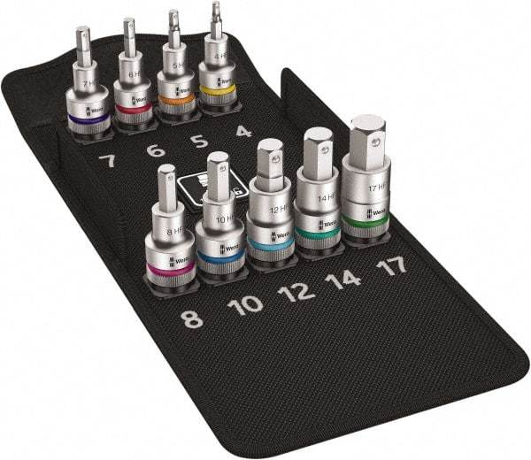 Wera - 10 Piece 1/2" Drive Metric Hex Bit Socket Set - 10 to 19mm Hex - Makers Industrial Supply