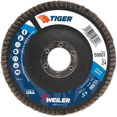 4-1/2″ Tiger Disc Abrasive Flap Disc, Angled, Phenolic Backing, 24Z, 7/8″ Arbor Hole - Makers Industrial Supply