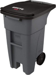 Rubbermaid - 32 Gal Gray Rectangle Trash Can - Plastic, None Graphic, 37.16" High x 20.62" Wide, Lid Included - Makers Industrial Supply