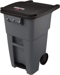 Rubbermaid - 50 Gal Gray Rectangle Trash Can - Plastic, None Graphic, 39.58" High x 24" Wide, Lid Included - Makers Industrial Supply