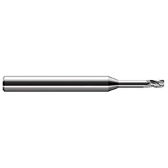 Corner Radius End Mill: 1/4″ Dia, 3/8″ LOC, 0.02″ Radius, 3 Flutes, Solid Carbide 4″ OAL, 1/4″ Shank Dia, 30 ° Helix, Bright/Uncoated, Corner Radius End