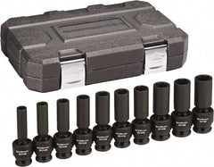 GearWrench - 10 Piece 1/2" Drive Black Finish Deep Well Impact Socket Set - 6 Points, 10mm to 19mm Range, Metric Measurement Standard - Makers Industrial Supply