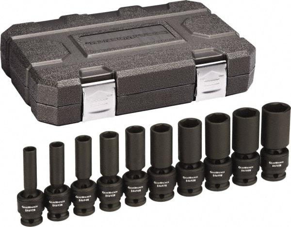 GearWrench - 10 Piece 1/2" Drive Black Finish Deep Well Impact Socket Set - 6 Points, 3/8" to 7/16" Range, Inch Measurement Standard - Makers Industrial Supply