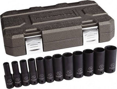 GearWrench - 12 Piece 1/2" Drive Black Finish Deep Well Impact Socket Set - 6 Points, 3/8" to 1-1/16" Range, Inch Measurement Standard - Makers Industrial Supply