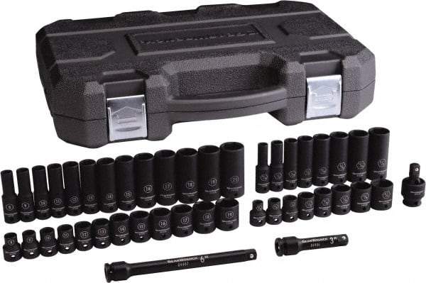 GearWrench - 44 Piece 3/8" Drive Black Finish Deep Well Impact Socket Set - 6 Points, 5/16" to 3/4" (8mm to 21mm) Range, Inch/Metric Measurement Standard - Makers Industrial Supply