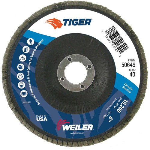 6″ Tiger Disc Abrasive Flap Disc, Angled, Phenolic Backing, 40Z, 7/8″ Arbor Hole - Makers Industrial Supply