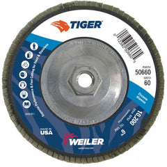 6″ Tiger Disc Abrasive Flap Disc, Angled, Phenolic Backing, 60Z, 5/8″-11 UNC Nut - Makers Industrial Supply