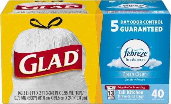 Glad - Pack of (6) 40-Count 13 Gal 0.78 mil Household/Office Trash Bags - Makers Industrial Supply