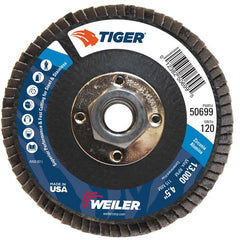 4-1/2″ Tiger Disc Abrasive Flap Disc, Flat, Phenolic Backing, 120Z, 5/8″-11 UNC Nut - Makers Industrial Supply