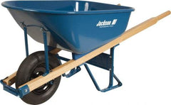 Jackson Professional Tools - 6 Cu Ft Capacity Wheelbarrow with 15" Flat Free Wheel - Wood Handle, 58-3/4" Long x 25-1/2" Wide x 27" High, Blue - Makers Industrial Supply