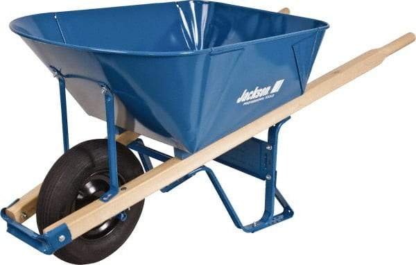 Jackson Professional Tools - 6 Cu Ft Capacity Wheelbarrow with 16" Pneumatic Wheel - Wood Handle, 58-1/2" Long x 26-3/4" Wide x 27" High, Blue - Makers Industrial Supply