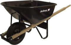 True Temper - 6 Cu Ft Capacity Wheelbarrow with 16" Pneumatic Wheel - Wood Handle, 58-3/4" Long x 25-1/2" Wide x 27" High, Black - Makers Industrial Supply