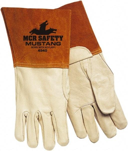 MCR Safety - Size M Unlined Goatskin Welding Glove - 9" OAL, Gauntlet Cuff, Wing Thumb, For MIG/TIG - Makers Industrial Supply