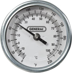 General - 36 Inch Long Stem, 3 Inch Dial Diameter, Back Connected Bi-Metal Thermometer - 220°Fahrenheit - Makers Industrial Supply