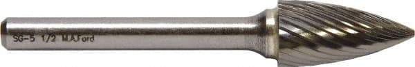 M.A. Ford - 5/8" Cut Diam, 1/4" Shank Diam, Tree Head Double Cut Burr - Carbide, Point End, 1" LOC, 3" OAL - Makers Industrial Supply