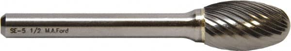 M.A. Ford - 1/8" Cut Diam, 1/8" Shank Diam, Elliptical Head Single Cut Burr - Carbide, Radius End, 7/32" LOC, 2" OAL - Makers Industrial Supply