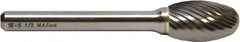 M.A. Ford - 1/8" Cut Diam, 1/8" Shank Diam, Elliptical Head Single Cut Burr - Carbide, Radius End, 7/32" LOC, 2" OAL - Makers Industrial Supply