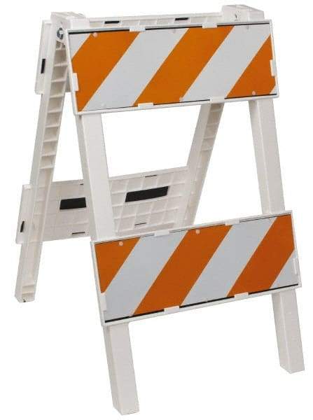 PRO-SAFE - 24 Inch Wide x 45-1/2 Inch High, Reflective, Plastic Type II Barricade - 14 Lbs., 8 Inch High x 24 Inch Wide Top Panel, White and Orange - Makers Industrial Supply