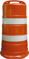 PRO-SAFE - 41.27" High x 23" Wide Reflective Round Barrel - Plastic, 12.4 Lbs, White/Orange - Makers Industrial Supply