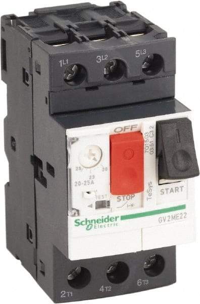 Schneider Electric - 25 Amp, 690 VAC at 50/60 Hz, 3 Pole, Bolt On, Clip Motor Circuit Breaker - Thermal Magnetic Trip, Multiple Breaking Capacity Ratings, 78mm Deep x 89mm High x 45mm Wide - Makers Industrial Supply