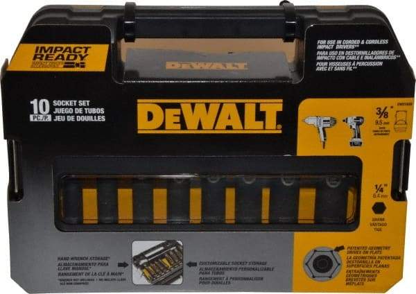 DeWALT - 10 Piece 3/8" Drive Thin Wall Deep Impact Socket Set - 6 Points, 5/16 to 3/4", Inch Measurement Standard - Makers Industrial Supply