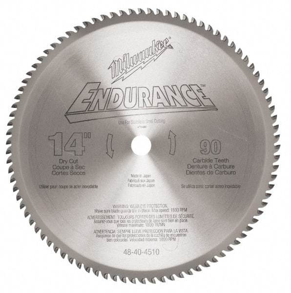 Milwaukee Tool - 14" Diam, 1" Arbor Hole Diam, 90 Tooth Wet & Dry Cut Saw Blade - Carbide-Tipped, Burr-Free, Clean, Smooth Action, Standard Round Arbor - Makers Industrial Supply